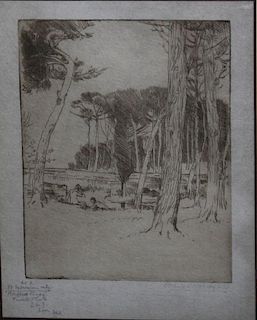 Charles Holroyd (American 1861-1971) Borghese Pines engraving 8 x 6" pencil signed and editioned 3 of 33
