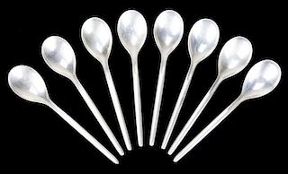 A. Michelson Danmark Danish Mid-Century sterling silver demitasse spoons. Hallmarked A. Michelson (Copenhagen) 3.7 troy oz. 8