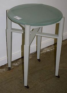 Contemporary side table with frosted glass top and composite base