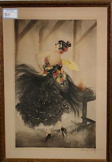 Louis Icart (French 1888-1950) pencil signed drypoint and aquatint of Smoking Flamenco dancer 21 x 14"