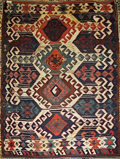 20th c Karakecili  kilim, Marla Mallett cloth label, from Balikiser, Anatolia,  stains, worn areas, losses, 6' 4” x 9' 5”