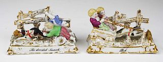 pair of Conta & Boehme type porcelain comic fairing figures of children in cart pulled by dog 3.5" x 5.5" x 2.5"