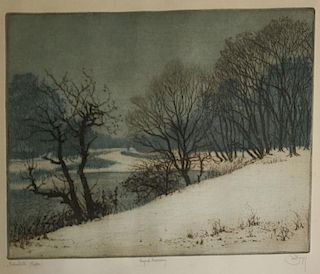 Emil Singer (French 1882-1942) Winterstille Engraving and aquatint 12 x 16"
