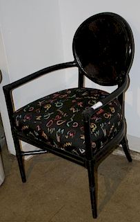 Contemporary black bamboo style arm chair with wild upholstery