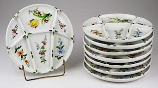 set of 8 Italian ceramic divided fondue plates with handpainted floral deoration 9" dia