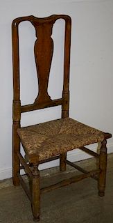 Country Queen Anne maple chair, spoon back.