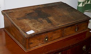 English schoolmaster or clerks table top desk, walnut, 2 drawers. 19th c, 31"w x 8"h x 18"d.