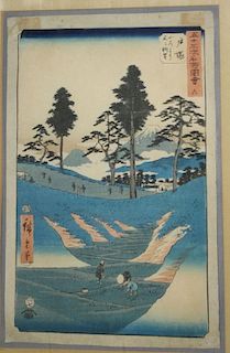 Two Edo Period Japanese Ukiyo-e woodblock prints of Mt Fuji