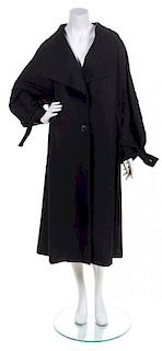 A Yohji Yamamoto Black Wool Long Dress Coat, Size M.