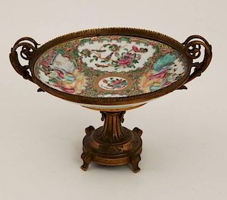 ROSE MEDALLION FRENCH BRONZE MOUNTED COMPOTE