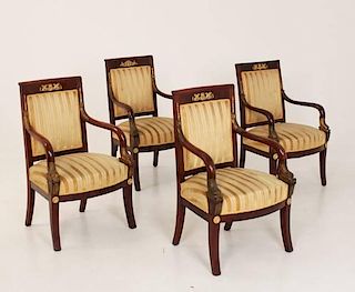 GROUP OF 4 FRENCH BRONZE MOUNTED REGENCY CHAIRS