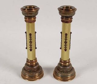 PAIR OF CANDLESTICKS IN THE MANNER OF FABERGE