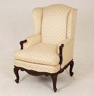 PROVINCIAL LOUIS XV STYLE WALNUT WING CHAIR