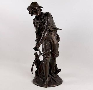 AIZELIN, 19TH C. FRENCH BRONZE SCULPTURE OF PEASANT BOY
