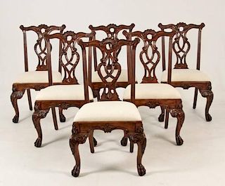 SET OF 6 CHIPPENDALE STYLE CARVED MAHOGANY CHAIRS