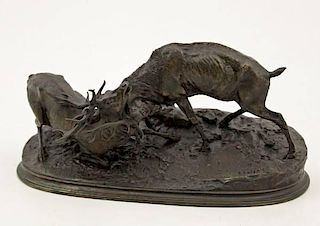 P.J. MENE, 19TH C. FRENCH BRONZE OF FIGHTING STAGS