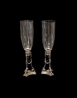 PAIR OF REGENCY STYLE SILVER CANDLESTICKS