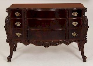 SERPENTINE CHIPPENDALE STYLE CARVED MAHOGANY COMMODE
