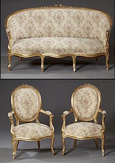 Three Piece French Louis XV Style Gilt and Gesso C