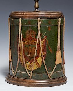 American Drum Form Table Lamp, 20th c., with print