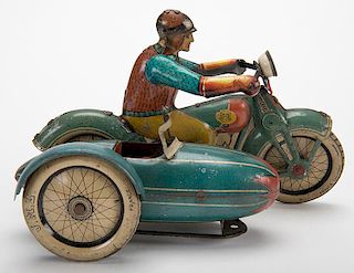 Teal Motorcycle and Sidecar