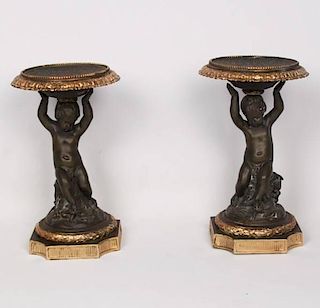 PAIR OF 19TH C. BRONZE AND GILT FRENCH TAZZAS