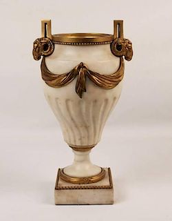 FRENCH DORE BRONZE AND WHITE RIBBED MARBLE URN