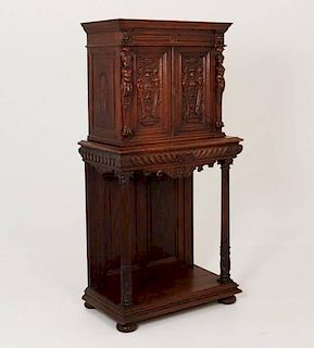 FRENCH CARVED OAK CABINET ON STAND