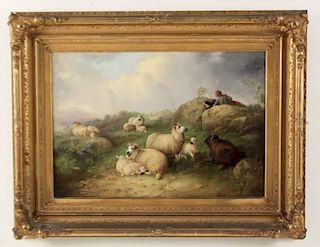 J. MORRIS, 19TH C. OIL ON CANVAS PAINTING OF SHEEP