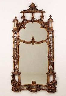CHINESE CHIPPENDALE STYLE CARVED GOLD GILT WOOD MIRROR