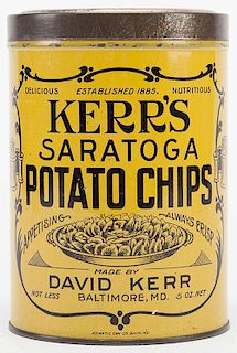 Rare 5 Oz. Kerr's Saratoga Potato Chip Tin.