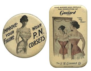 Two Corset Celluloid Pocket Mirrors