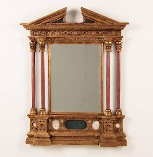 DECORATIVE GILT WOOD AND MARBLE TABERNACLE MIRROR
