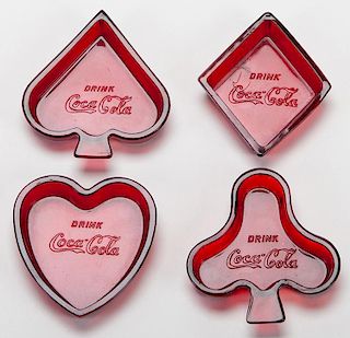 Set of Four Coca-Cola Playing Card (Suit Symbols) Glass Ash Trays
