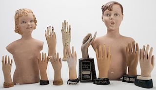 Ten Display Advertising Hands and Mand and Woman Hanging Plaster Torsos