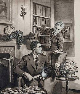 Young Man at Home with Books and Cat
