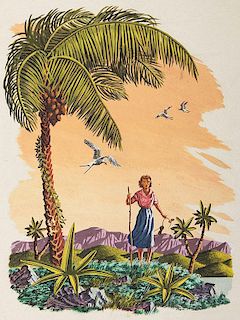 Young Woman on Island with Palms