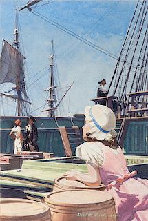 Young Girl at Quay with Sailing Ships