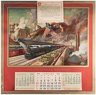 Two Large Pennsylvania Railroad Calendar Sheets and One Conductor Hat
