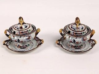 PAIR OF IRONSTONE COVERED TUREENS  WITH MATCHING UNDERPLATES