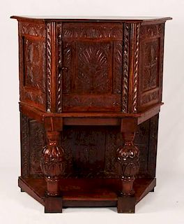 EARLY ENGLISH CARVED OAK COURT CUPBOARD