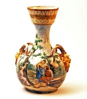 CONTINENTAL FAIENCE GOURD SHAPED URN