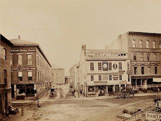 Francis Hacker (American, 1827-1904)      Westminster and Weybosset Streets Looking Toward Exchange Street, Providence
