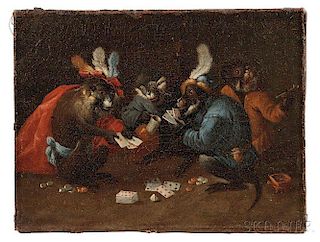 After David Teniers the Younger (Flemish, 1610-1690)      Four Monkeys Drinking, Smoking, and Playing Cards