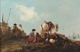 Edward Robert Smythe (British, 1810-1899)      Travelers Resting near the Shore