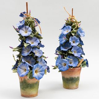 Pair of Clare Potter Porcelain Models of Trellised Morning Glories