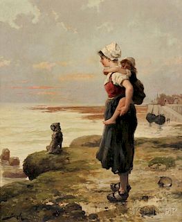 Pierre-Marie Beyle (French, 1838-1902)      Keeping Watch by the Shore