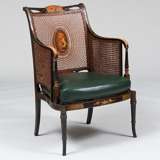 Regency Style Japanned and Caned Armchair