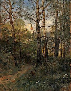Hugo Darnaut (Austrian, 1850-1937)      Forest Scene with Deer