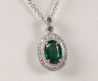 18K WHITE GOLD DIAMOND AND EMERALD NECKLACE